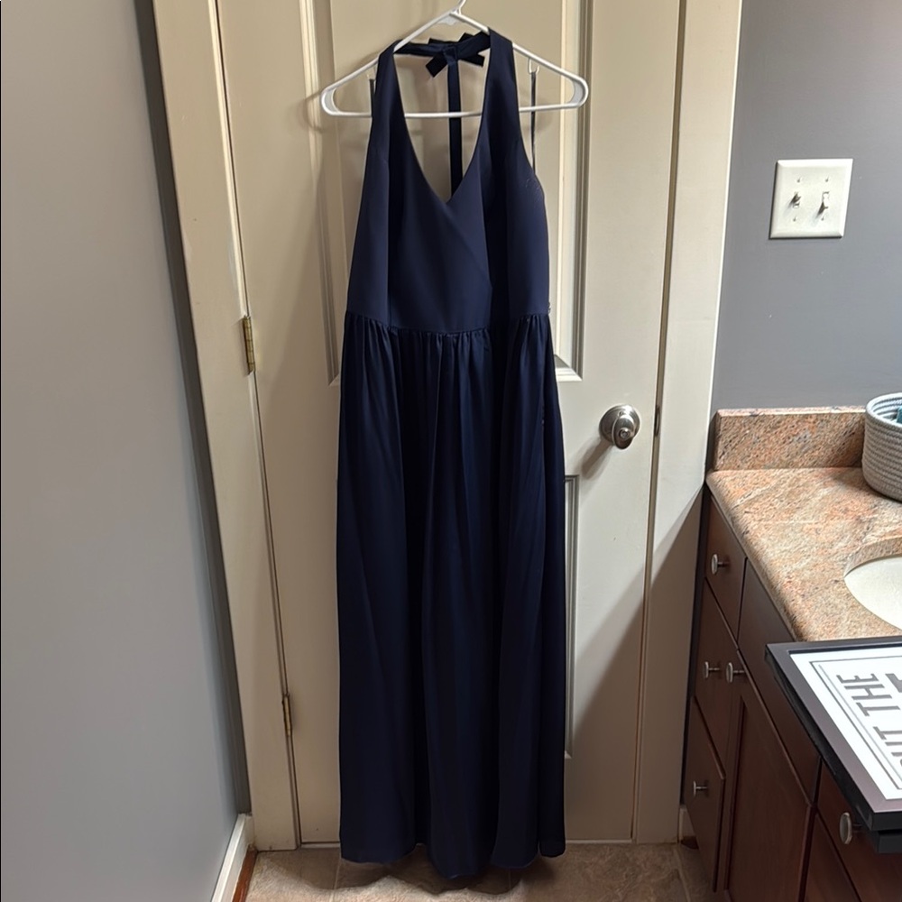 Elegant Navy Blue Halter Dress